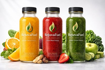 RejuvaFuel natural wellness drinks made with fresh fruits and herbs